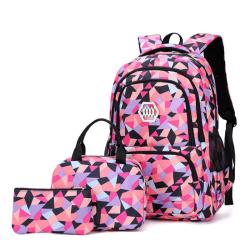 KBW674 Three-piece Children Schoolbag Girls Nylon Camouflage Junior High and High School Backpack Lightweight Shoulder Bag