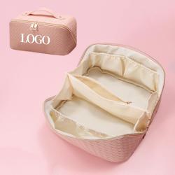 custom multi-function waterproof double zipper pu leather make up organizer cosmetic bags travel makeup pouch bag