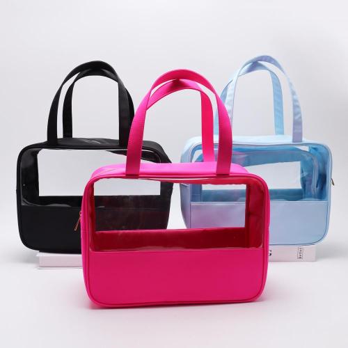 Wholesale Solid PVC Portable Travel  Low MOQ Cosmetic Bag Pouch Transparent Cosmetic Clear Makeup Bag