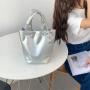 New Trendy and Fashionable Handbag High Grade Shiny Face Women's Bag, Large Capacity Soft PU Bucket Bag