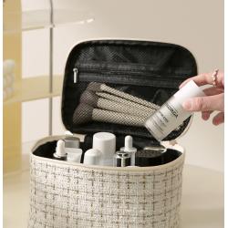 Multifunctional Fashion Plaid Tweed Makeup Bag Portable Large Capacity Ladies Toiletries Storage Cosmetic Bag