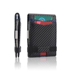 RFID Minimalist Money Clip Wallets Custom Men Carbon Fiber Leather Card Holder Metal Wallet