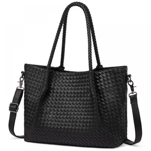 LOVEVOOK 2024 new leather Woven Bag large capacity fashion Vegan purses for school work daily use women office tote shoulder bag