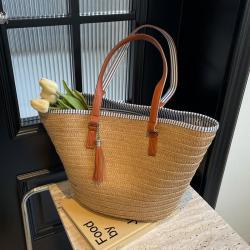New Design Striped Zipper Tassels Straw Beach Bag Summer Friendly Handwoven Shoulder Purse Women Large Travel Tote Bag 2024