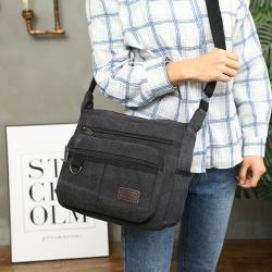 HR063 Men Single Crossbody Shoulder Bag Fashion Canvas Lightweight Mobile Phone Messenger Bag Collecting Money for Business Bag