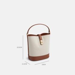 2024 New Fashion Handbag For Women Pu Leather and Canvas Vintage Bucket Bag For Ladies