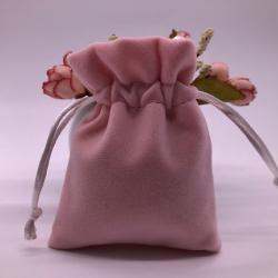 Pink Velvet Drawstring Bag With Satin Lining