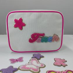 Wholesale Blank Plain Canvas Embroidery Zipper Pouch Customized Travel Cotton Makeup Bag Women Cosmetic Bags Cases