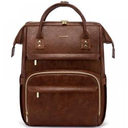 LOVEVOOK Fashion Vintage Leather Backpack 15.6 in Leather Laptop Backpack Teacher Nurse Work Carry On Travel Backpack for Women