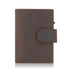 Customized Genuine Leather Aluminum Holder Card Holder Men Zipper Coin Purse Rfid Credit Card Holder Pop Up Wallet
