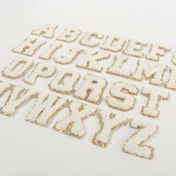 Factory Direct Sale Stock New Custom Designer Patches Embroidery Adhesive White Chenille Glitter Greek Letter Patches