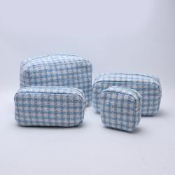 New Spring Portable Tweed Cloth Ladies Customized Logo Toiletry Makeup Organizer Bag Travel Makeup Bag Pouch Cosmetic Bag