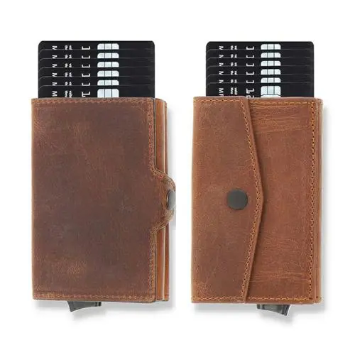 Automatic Smart Wallet Aluminum Card Holder PU leather Money Clip Credit Business Wallet RFID Blocking Credit Card Holder Wallet