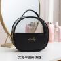 factory 2024 Customized logo Pu Waterproof Half Round Moon Cosmetic Bag Travel Makeup  Bag with Handle