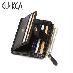 CUIKCA New Fashion PU Leather Zipper Coins Purse Key Men Slim Wallet Money Clip Business ID Credit Card Holder Bank Card Case
