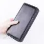 Custom Black Long Zipper Purses for Men Litchi Genuine Leather Wallet Women