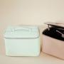 Stock Mint PU Handle Train Case Toiletry Bag With Mesh Pockets Make Up Tools Jewelry Women Bulk Cosmetic Bags