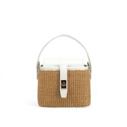 Summer Straw Beach Bags Fashion Woven Grass Bucket Bag Luxury Leather Ladies Handbag