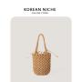 Large Capacity Cotton Rope Material Soft Portable Handbag Shoulder Bag With Design Shopping Bags Women Shoulder