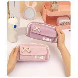 HR203 Solid Color Simple Pen Bag Layered Oxford Girl Boy School Students' Pencil Pouch New Fashion Storage Stationery Pencil Box