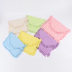 New Arrival Wholesale Stock Low MOQ 6 Colors Customize Logo Fashion Cute Lady Girls Tassel Fringe Canvas Clutch Bag