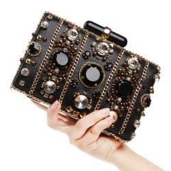 Factory Wholesale Hot Style black Dinner Bag Fashion Rhinestone Bead Embroidery Banquet Clutch Bag Ladies Dress Evening Bags