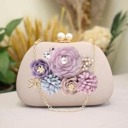 Elegant New Style Ladies Flower Evening Bags Clutch Shoulder Bag Pearl Buckle Wedding Dresses Pink Garment Cosmetic Bag Purse
