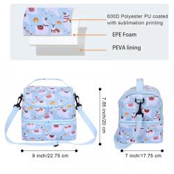 Eco Friendly Lightweight Warm Cooler Bags Double Zipper Shoulder Strap Hand Carry Lunch Box With Bag For Kids