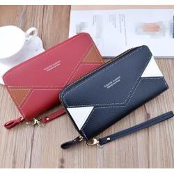 ZWY268 Double Zipper Women Long PU Leather Wallet Wholesale Daily Colorblocking Coin Purse Customizable Waterproof Card Case