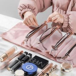 wholesale portable organize women girl canvas organizer 4 in 1 foldable detachable toiletry travel makeup bags cosmetic bag