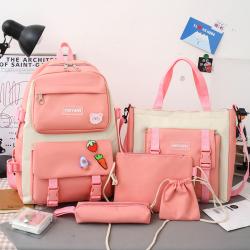 2023 New Four Piece Canvas Backpack Wholesale Backpack Bags Woman Ladies High Capacity Korean Women's Leisure Backpack