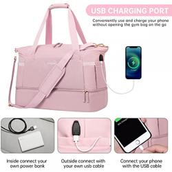 KBW500 Gym Bag for Women Sports Travel Duffel Bag with USB Charging Port Weekender Overnight Bag with Wet Pocket