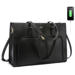 Fashion Waterproof Office Tote Bag Briefcase with USB Port Leather Shoulder Handbag Travel Business School Laptop Bag for Women