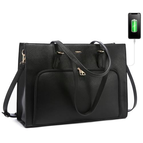 Fashion Waterproof Office Tote Bag Briefcase with USB Port Leather Shoulder Handbag Travel Business School Laptop Bag for Women