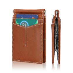 Popular Design RFID Blocking Slim Bifold Genuine Leather Minimalist Front Pocket Wallets High Quality Leather Money Clip