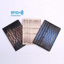 Customized RFID blocking embossed snake genuine leather credit card holder real calfskin business bank atm card holder wallet