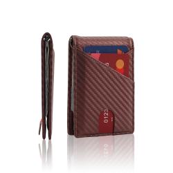 Leather Men Wallet Ultra Slim Carbon Fiber Leather Mens RFID Blocking Money Clip Wallet