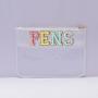 Keymay Custom Embroidery Glitter Chenille Letter Patches Transparent Pvc Clear Pouch Big Capacity Clear Pencil Case for Girl