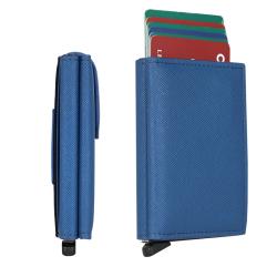 Wholesale leather pop up wallet card holder men aluminum card case leather metal card holder