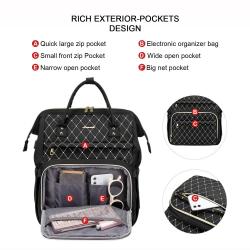 LOVEVOOK Quilted Nylon Elegant Ladies School Travel Backpack with USB Port Waterproof 15.6 In Large Women's Laptop Backpacks