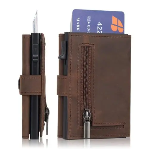 Metal Rfid Blocking Wallet Credit Card Holder Rfid Blocking Leather Aluminum Wallet