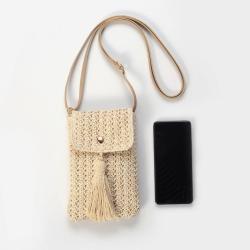 ZWY327 New Solid Color Ladies Tassel Straw Bag Braided Eco-Friendly Fashion Crossbody Shoulder Bag Wholesale Mini Cell Phone Bag