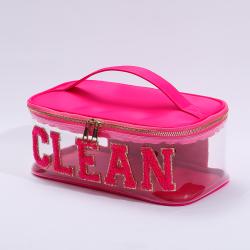 Custom Logo Waterproof Toiletries Pouch Women PVC Top Handle Zipper Pouch Toiletry Bag Travel Makeup Case Bag Clear Toiletry Bag
