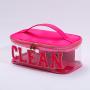 Custom Logo Waterproof Toiletries Pouch Women PVC Top Handle Zipper Pouch Toiletry Bag Travel Makeup Case Bag Clear Toiletry Bag