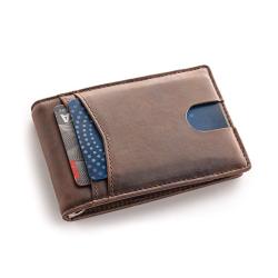 RFID blocking Bi-fold vintage leather Slim Men's Money Clip Front Pocket Wallet with 7 Credit Card Slots