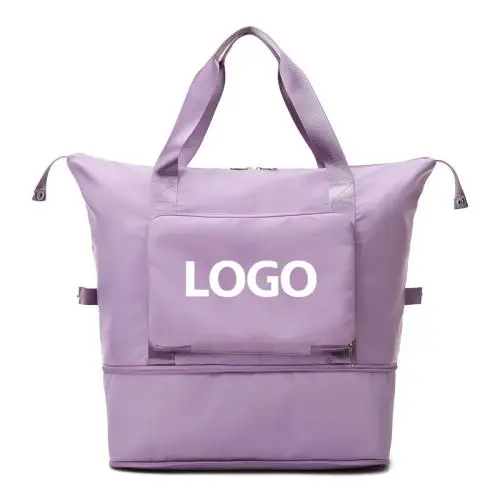 custom logo foldable travel bag waterproof carry on hand large capacity portable woman collapsible weekender sport duffle bags