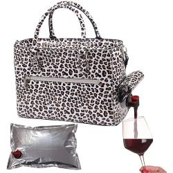 Insulated Cooler Wine Bag Leopard Grain PU Leather Wine Cheest Tote Bag Women For Party Travel