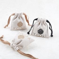 Luxury Branded Herringbone Cotton Drawstring Gift Bag Custom Logo Drawstring Herringbone Cotton Jewelry Pouch