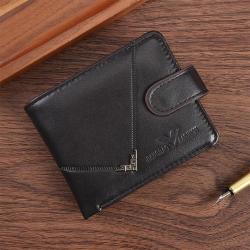 Men's wallet, horizontal style, short style, retro, zipper and buckle, money clip, new style leather wallet, change pocket