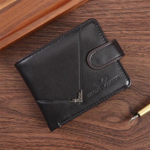 Men's wallet, horizontal style, short style, retro, zipper and buckle, money clip, new style leather wallet, change pocket